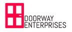 A red door with the doorway enterprises logo on it.