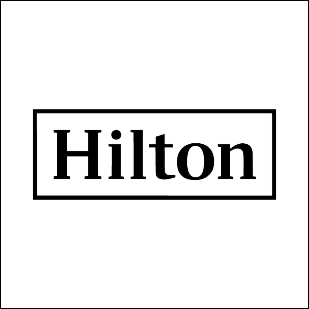 A black and white image of the hilton logo.